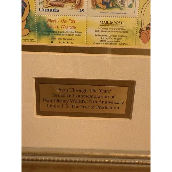 POOH THROUGH THE YEARS COMMEMORATION OF DISNEY WORLDS 25TH ANNIVERSARY COA FRAME